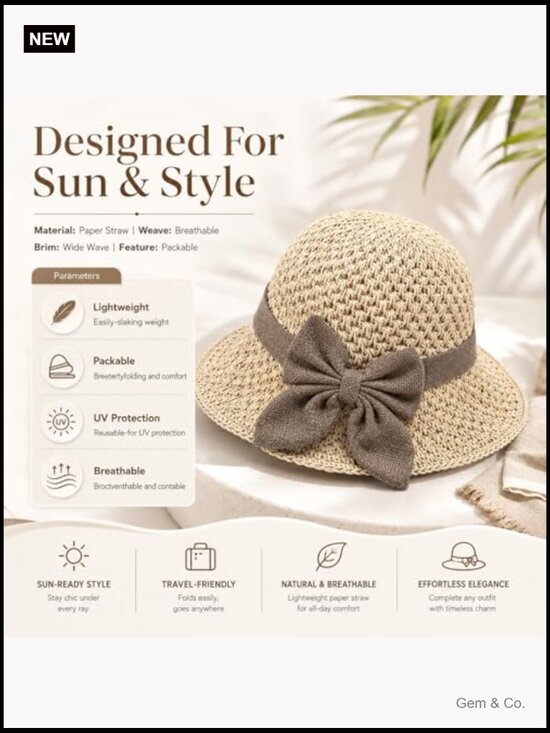 Handwoven Wide Brim Straw Bucket Hat with Drawstring & Bow main image 7